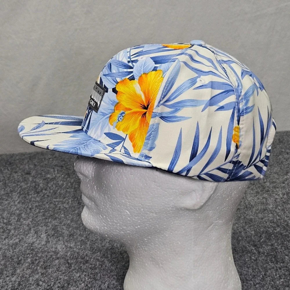 Matte Grey Tropical Hat Flat Brim Blue Yellow Floral Strapback Sample Cap Bright